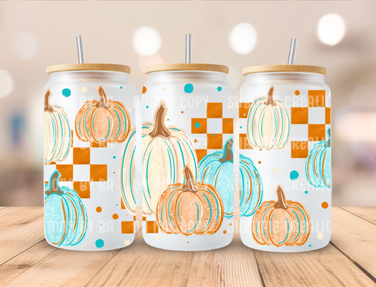 16oz Orange Teal Pumpkins Season Libbey Cup