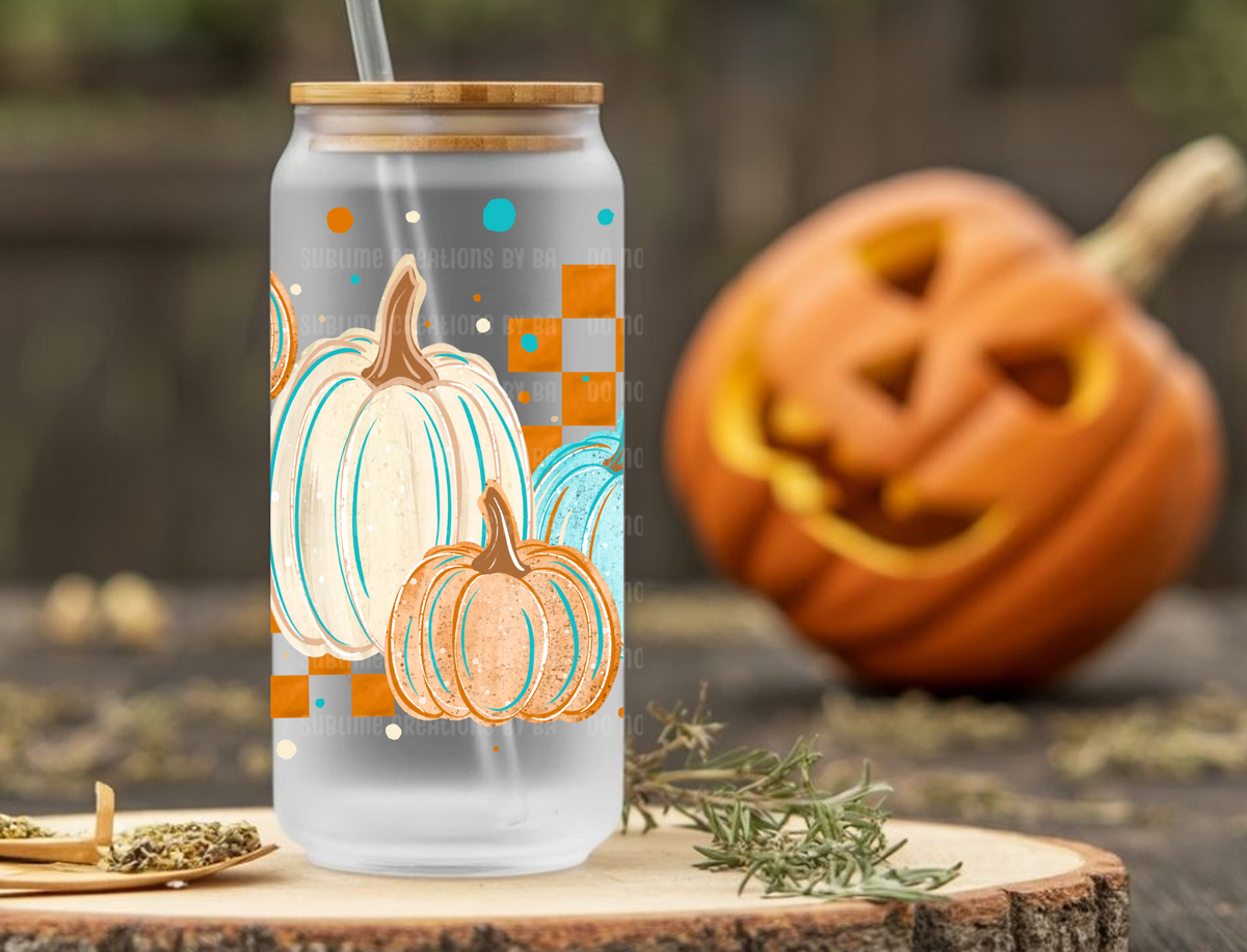 16oz Orange Teal Pumpkins Season Libbey Cup