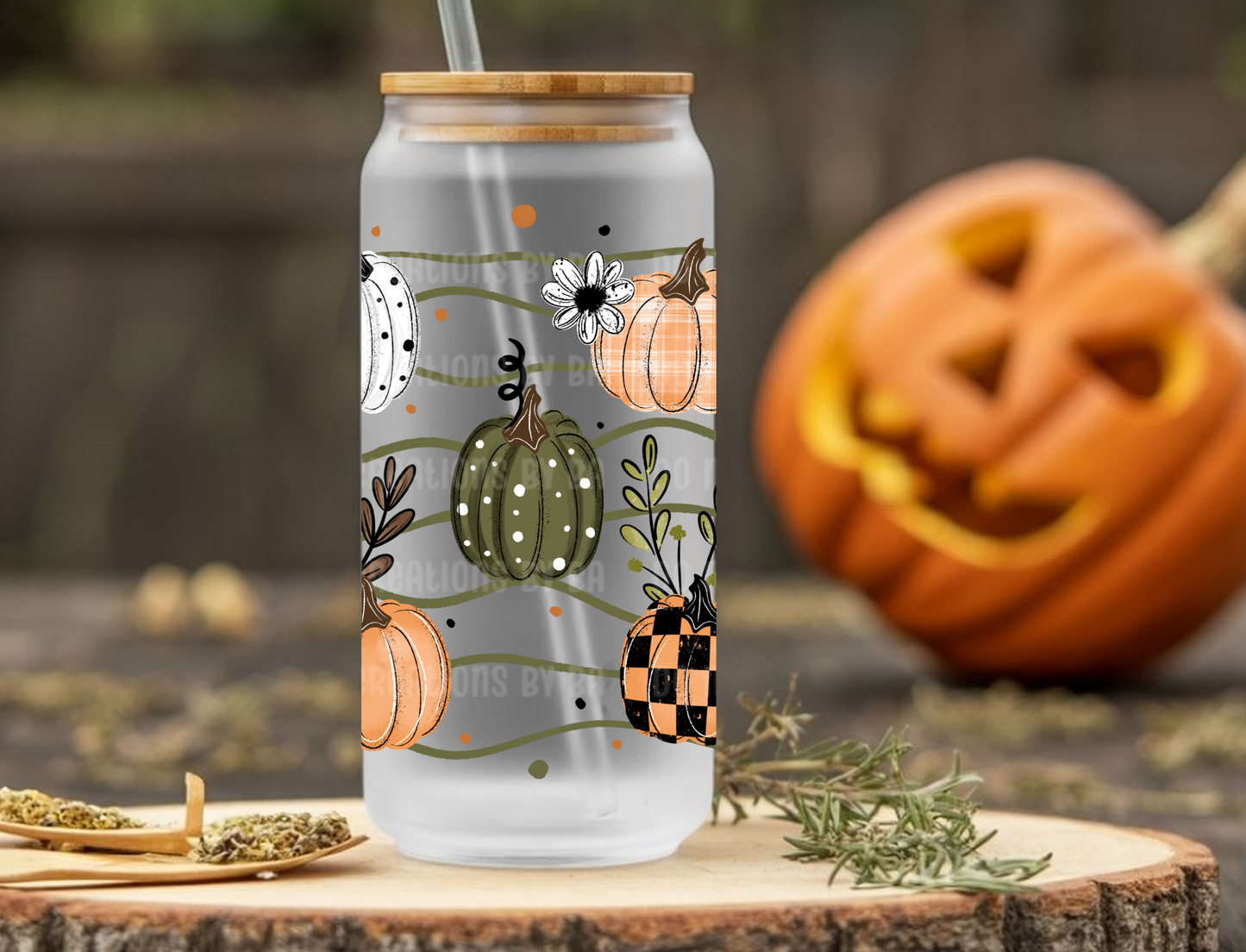 16oz Pumpkins and Wavy Lines Libbey Cup