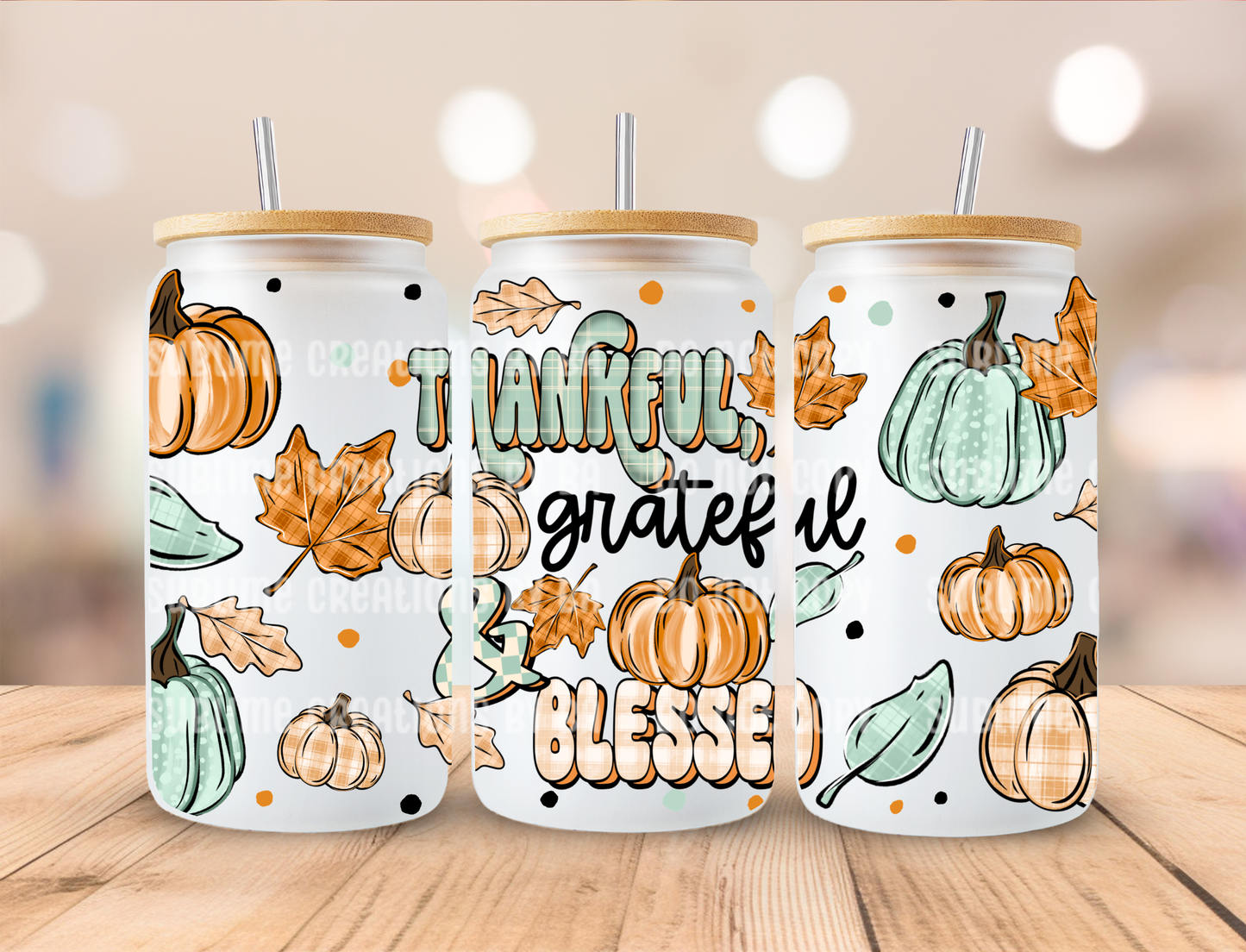 16oz Thankful Grateful Blessed Libbey Cup