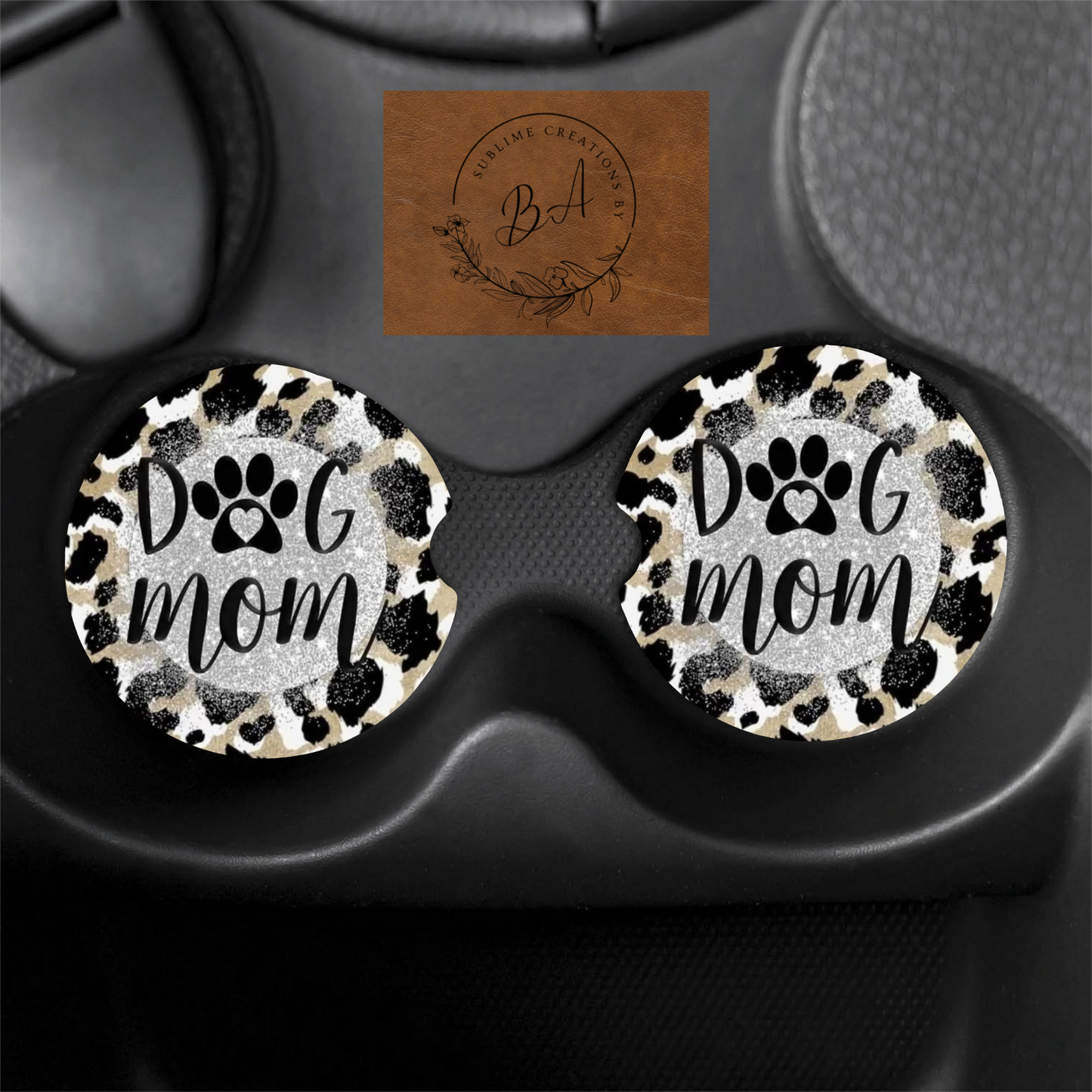 Dog Mom Print Car Coaster Set