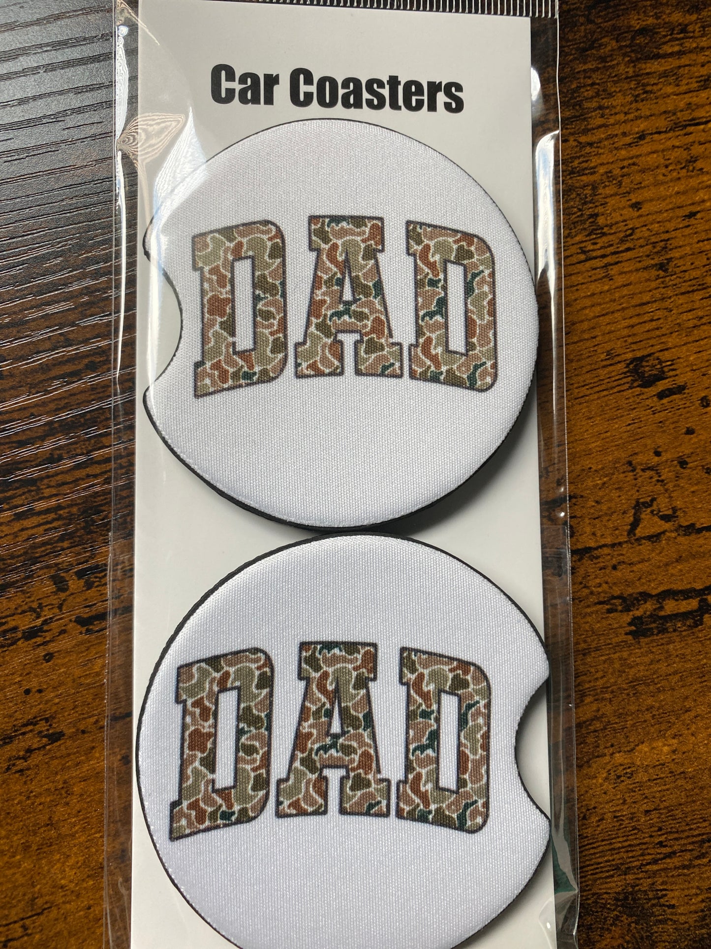 Retro Camo Dad Print Car Coaster Set