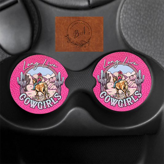 Long Live Cowgirls Catcus Print Car Coaster Sets