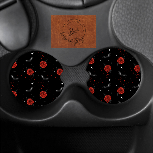 Red Roses Seamless Coord Print Car Coaster Set