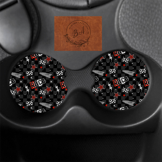 Race Life Seamless Print Car Coaster Set