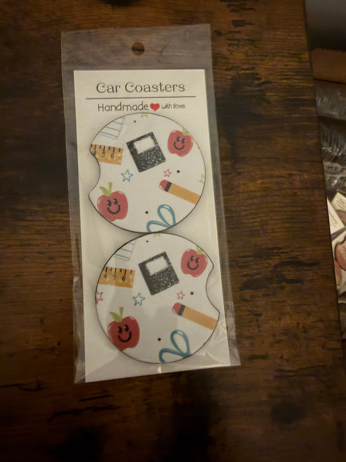 School Supplies Seamless Print Car Coaster Set