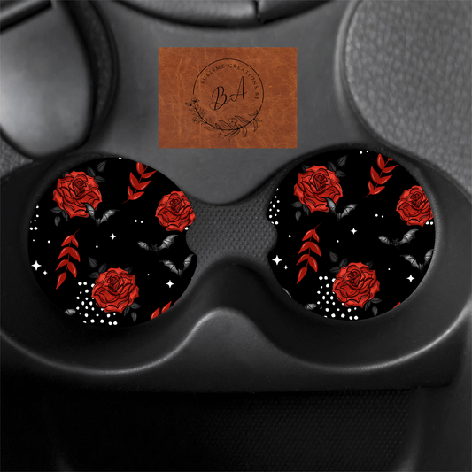 Red Roses Seamless Print Car Coaster Set