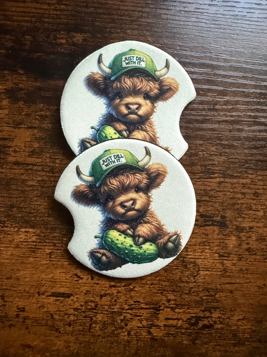 Just Dill With It Hyland Cow Car Coaster Sets