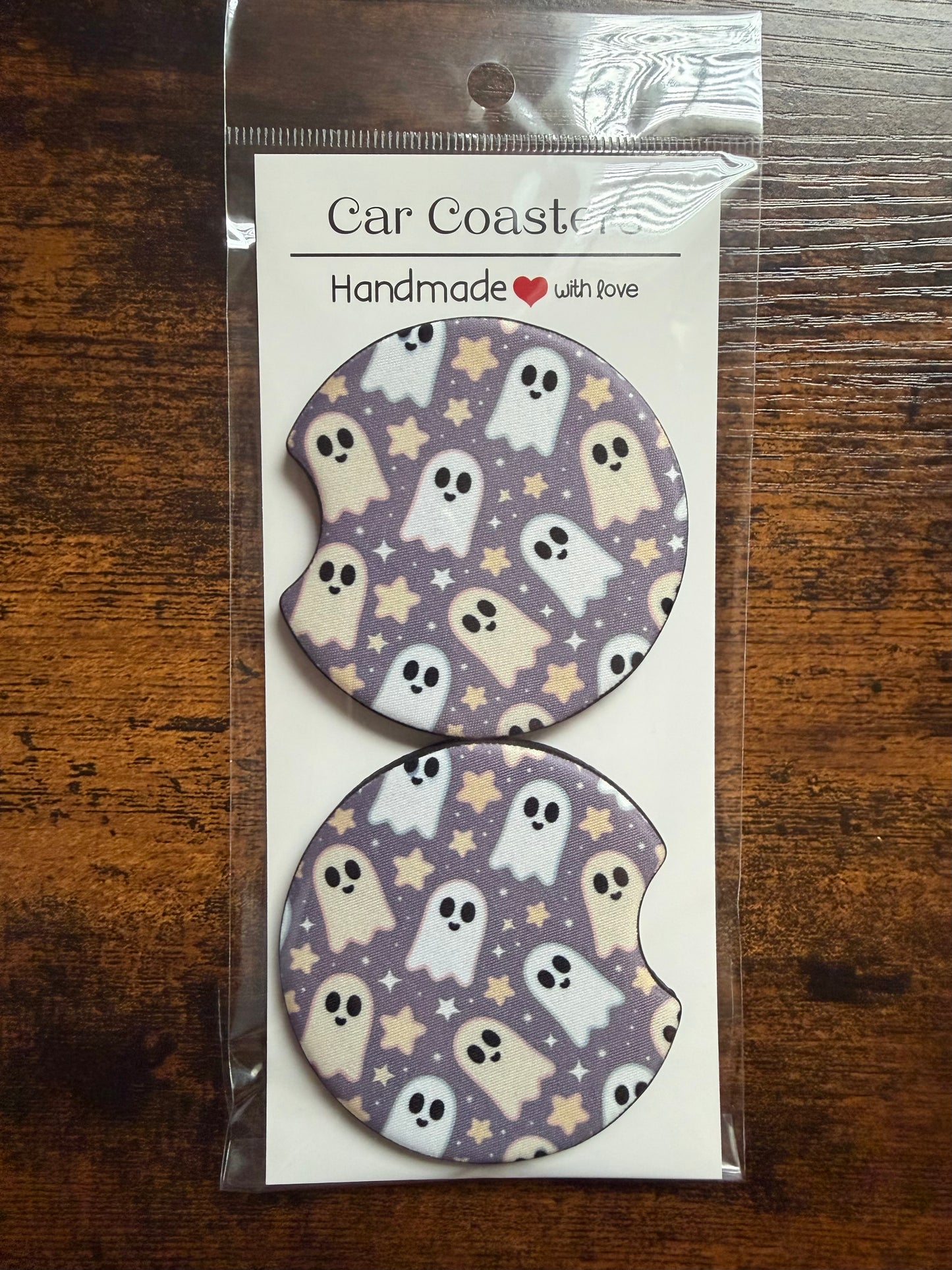 Ghost Halloween Print Car Coaster Set