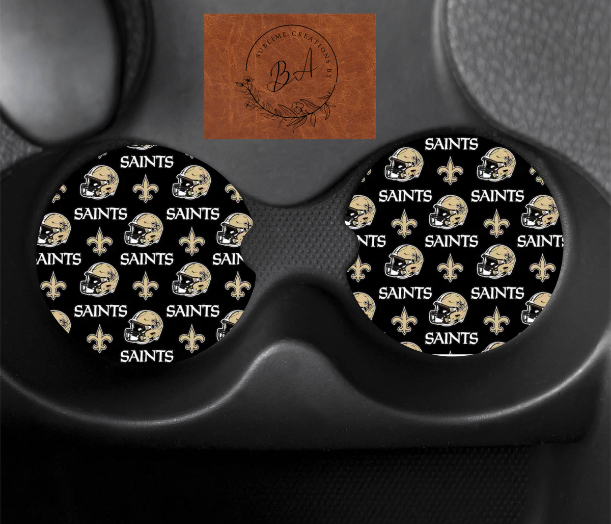 Saints Print Car Coaster Set
