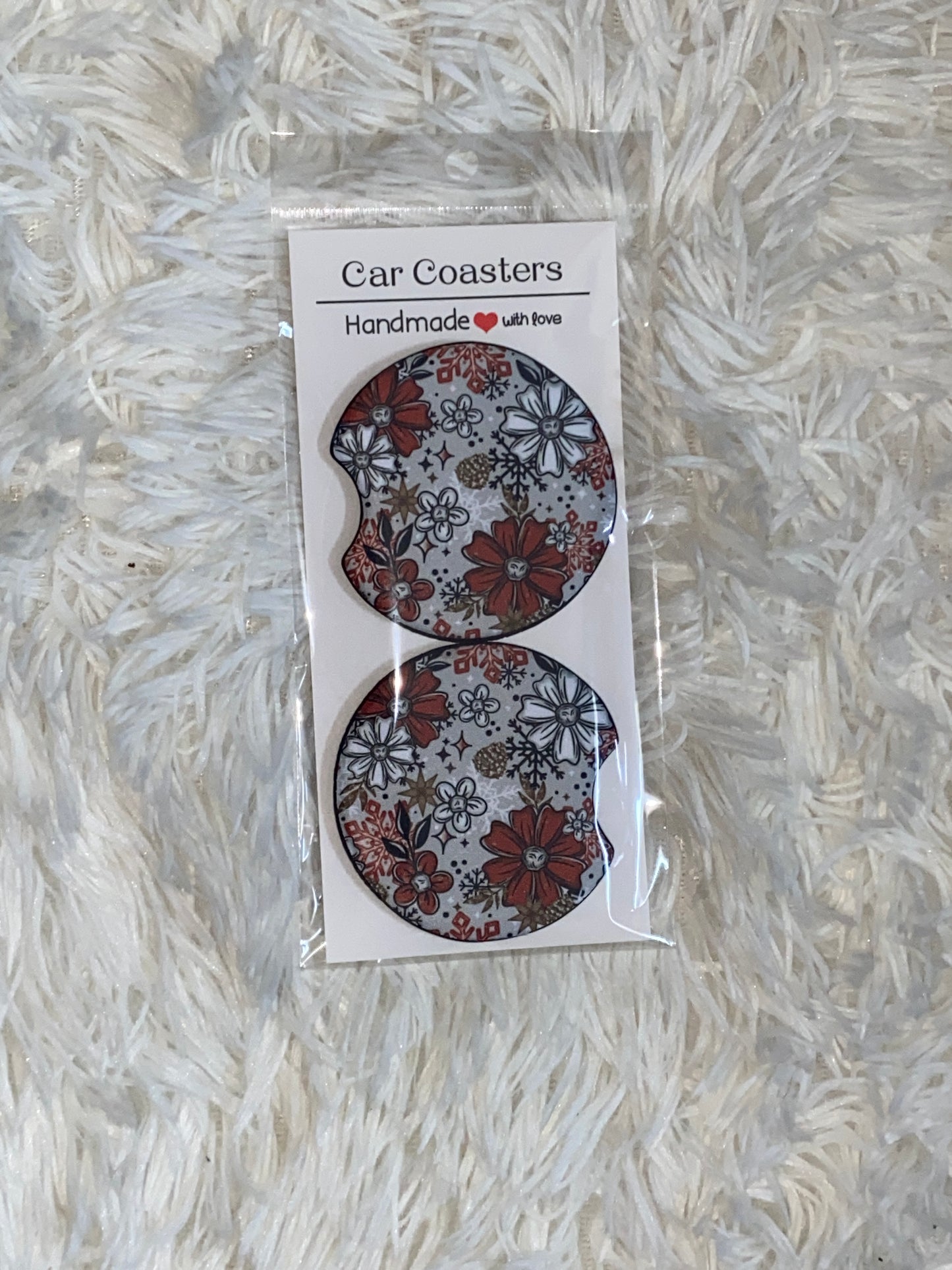 Christmas Florals Print Car Coaster Set
