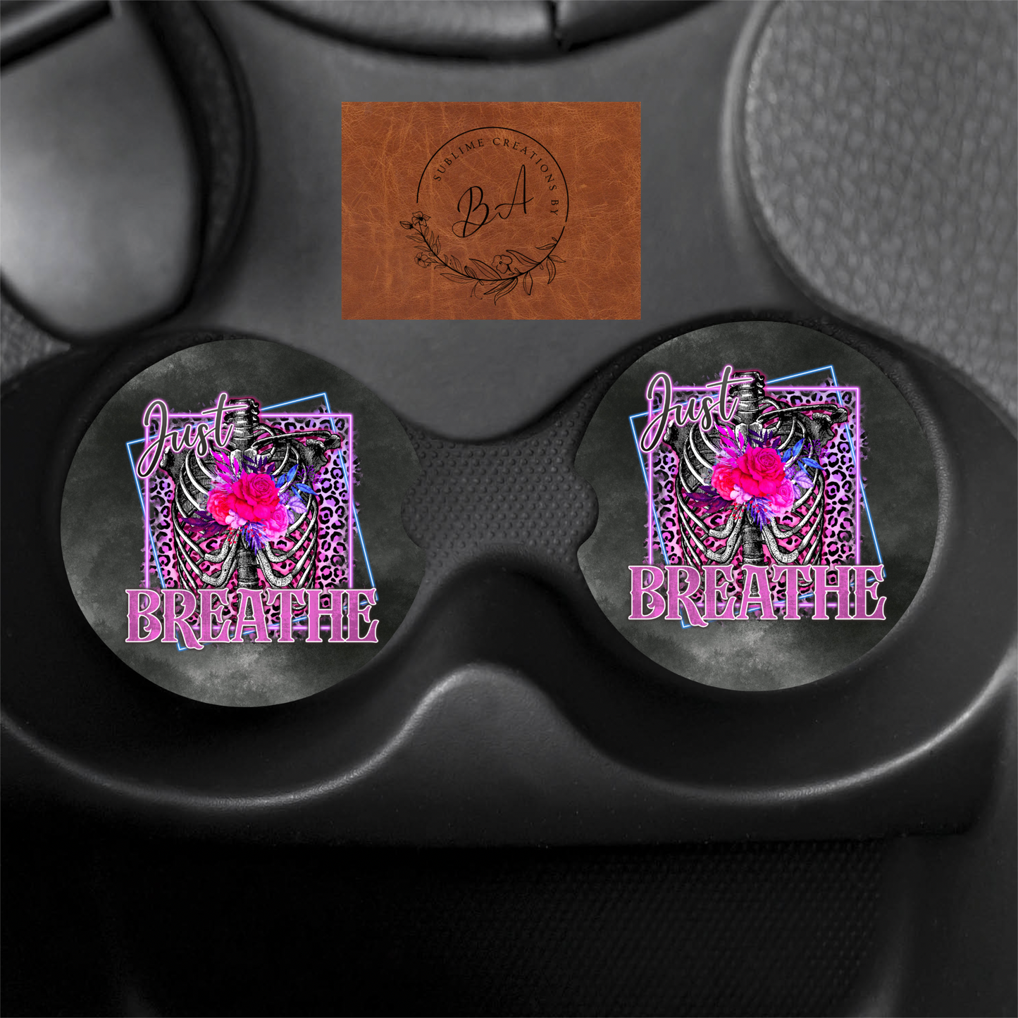 Just Breathe Seamless Car Coaster Set