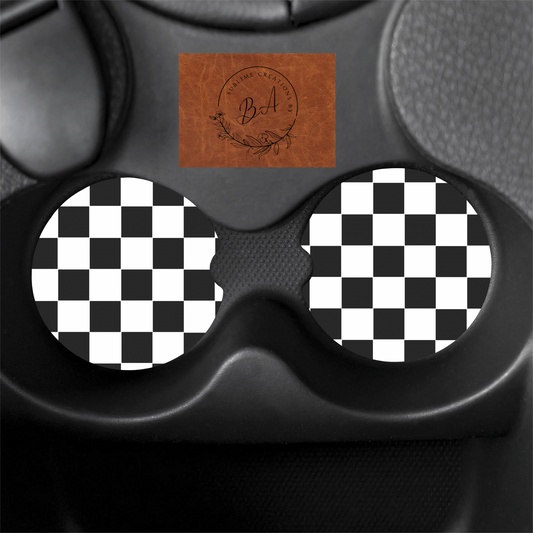 Checkered Seamless Print Car Coaster Set