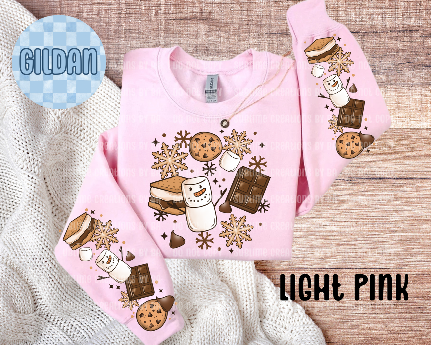 Snowman S'mores Collage Adult Sweatshirt with Sleeve Print