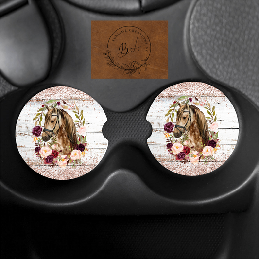 Horse Print Car Coaster Set