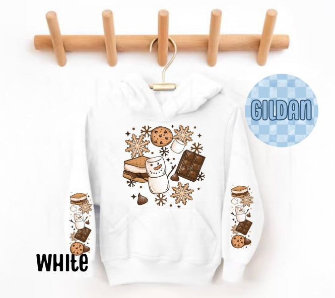 Snowman S'mores Collage Youth Sweatshirt with Sleeve Print
