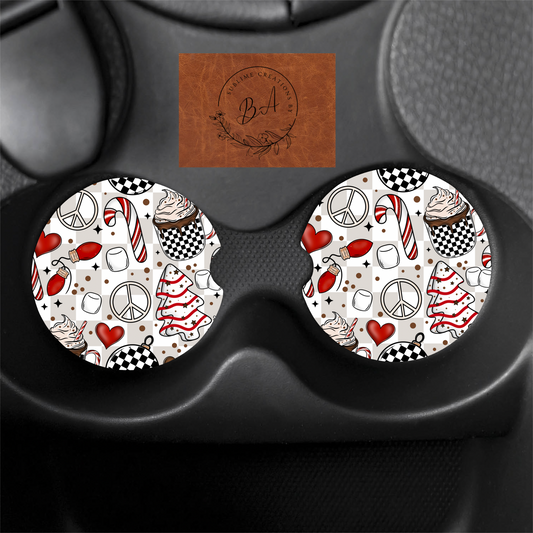 Christmas Things Print Car Coaster Set