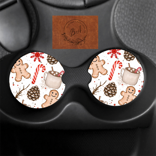 Christmas Things Print Car Coaster Set