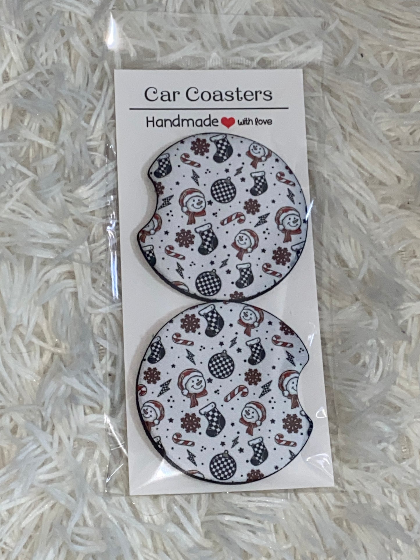 Checker Christmas Print Car Coaster Print