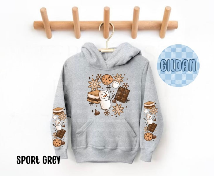 Snowman S'mores Collage Youth Sweatshirt with Sleeve Print