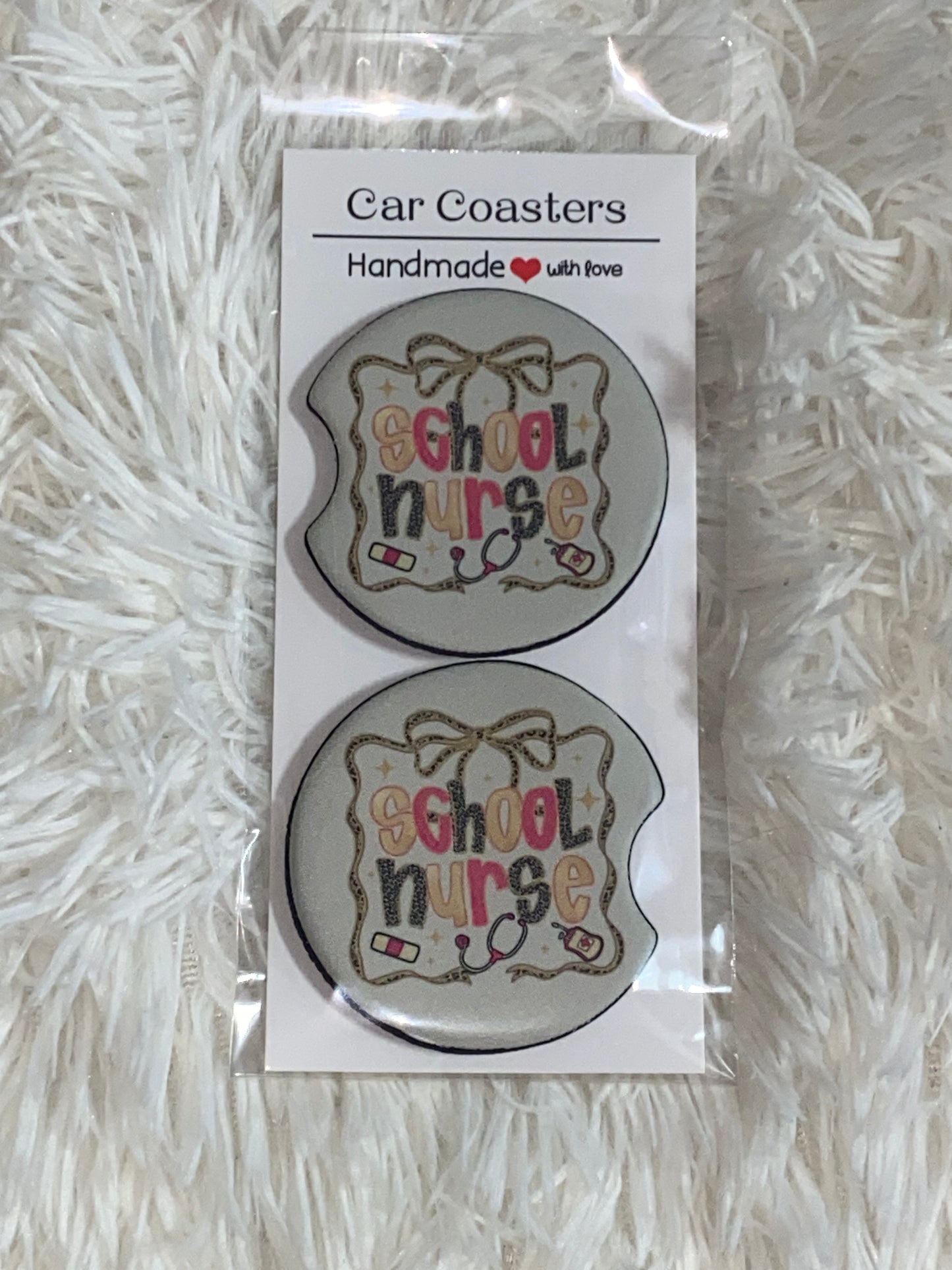 School Nurse Print Car Coaster Set