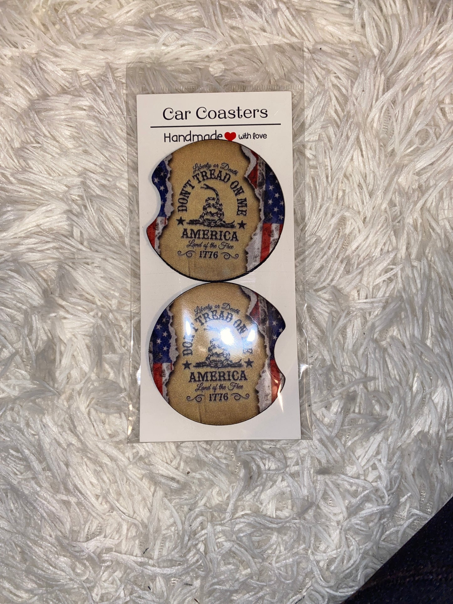 "Dont Tread on Me" Print Car Coaster Set