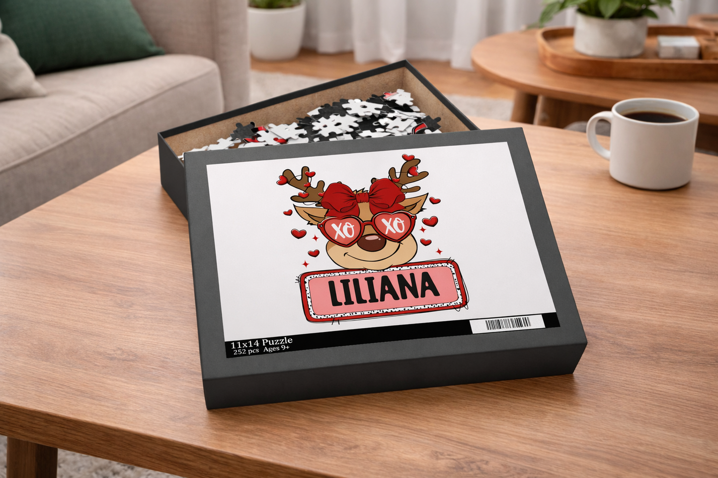 Valentine Girl Reindeer Personalized Puzzle
