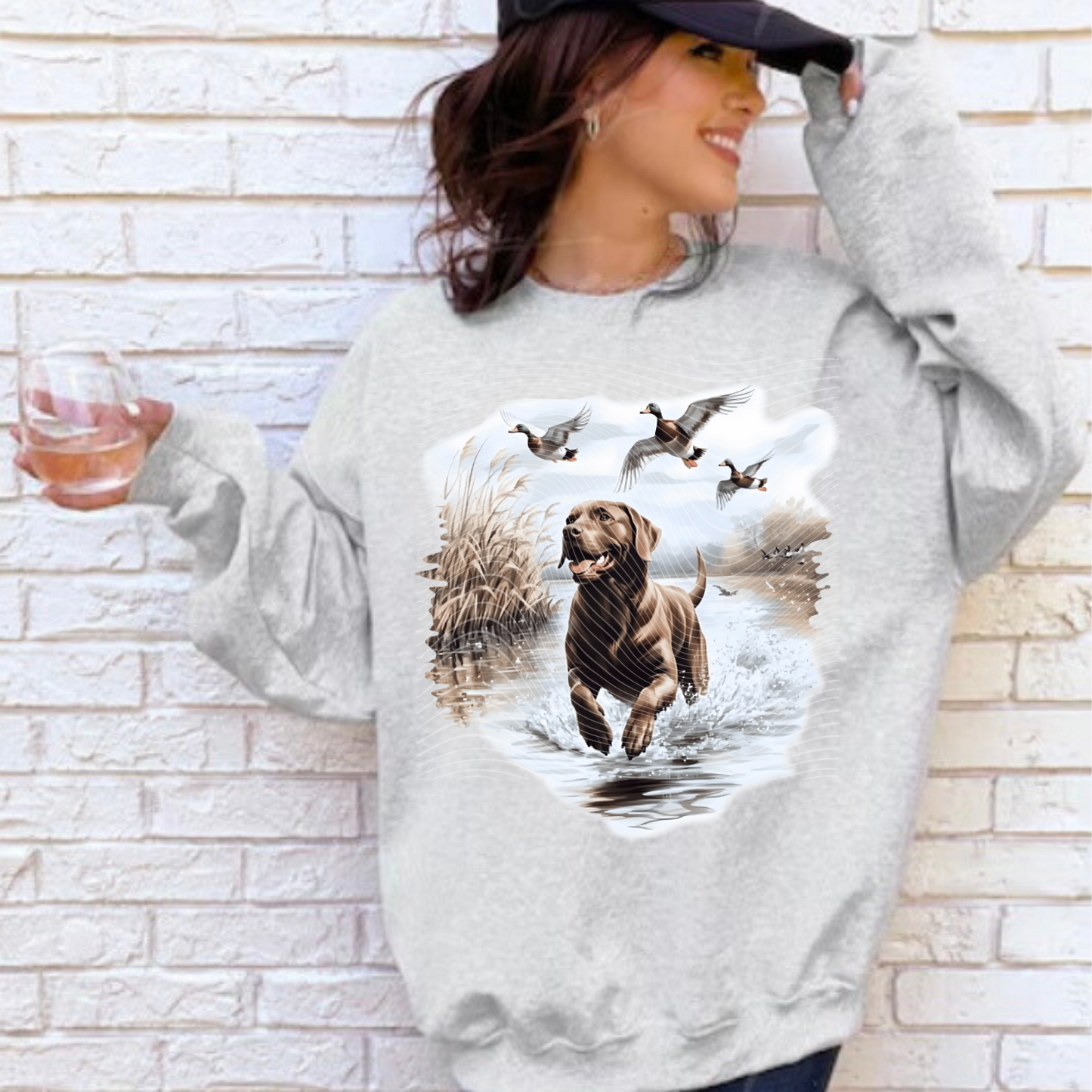 Retro Chocolate Lab & Mallard Ducks DTF Print