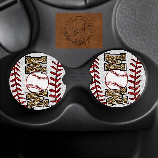 Baseball Mom Print Car Coaster Set