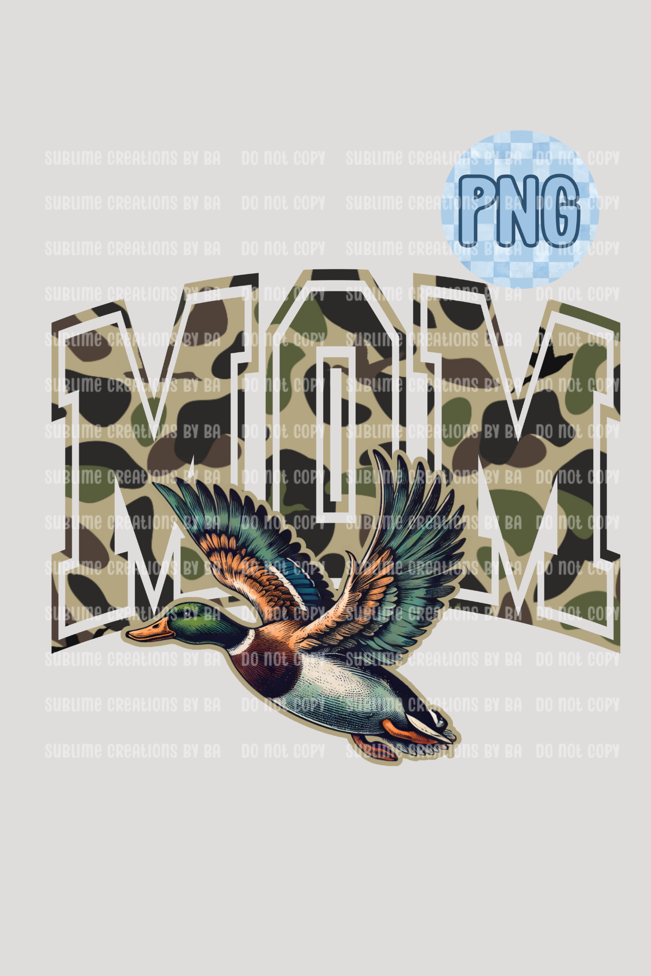 Mom Camo Flying Mallard Duck PNG Digital File ONLY