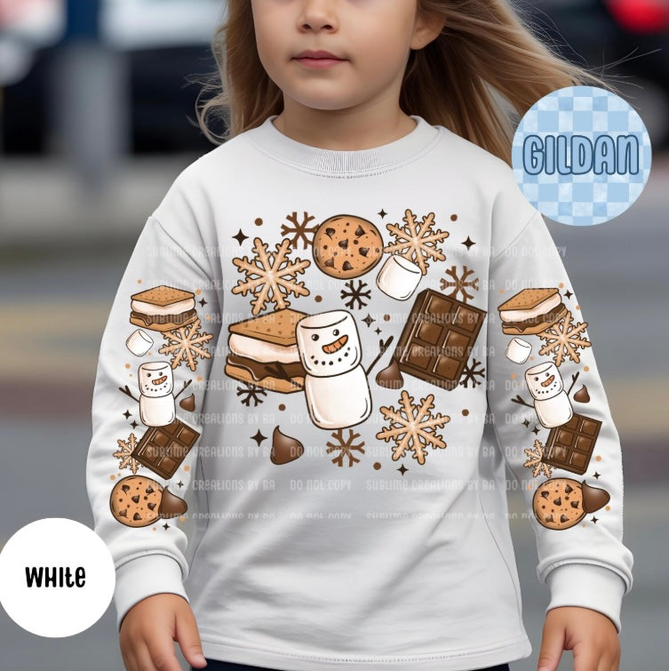 Snowman S'mores Collage Youth Sweatshirt with Sleeve Print