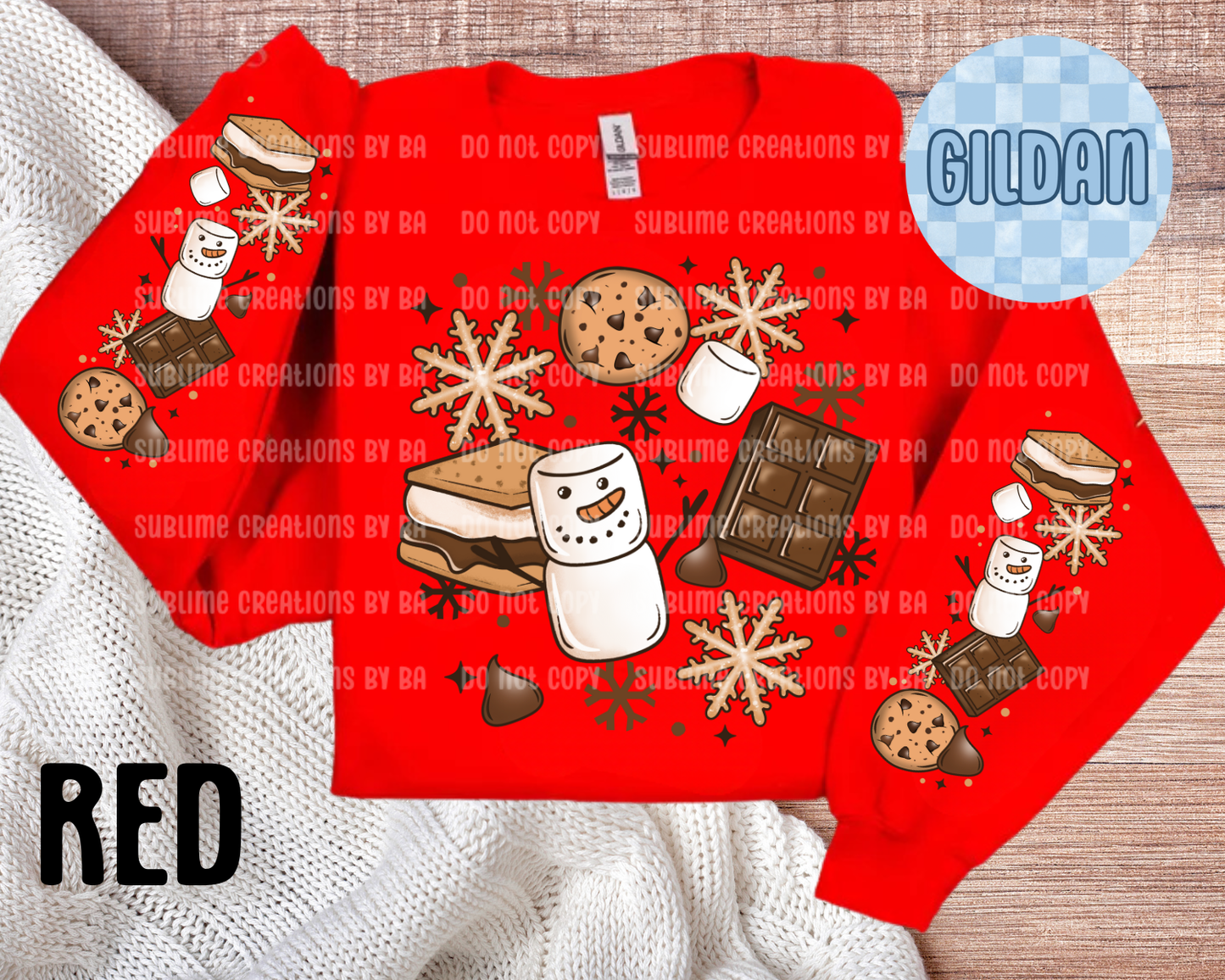 Snowman S'mores Collage Adult Sweatshirt with Sleeve Print