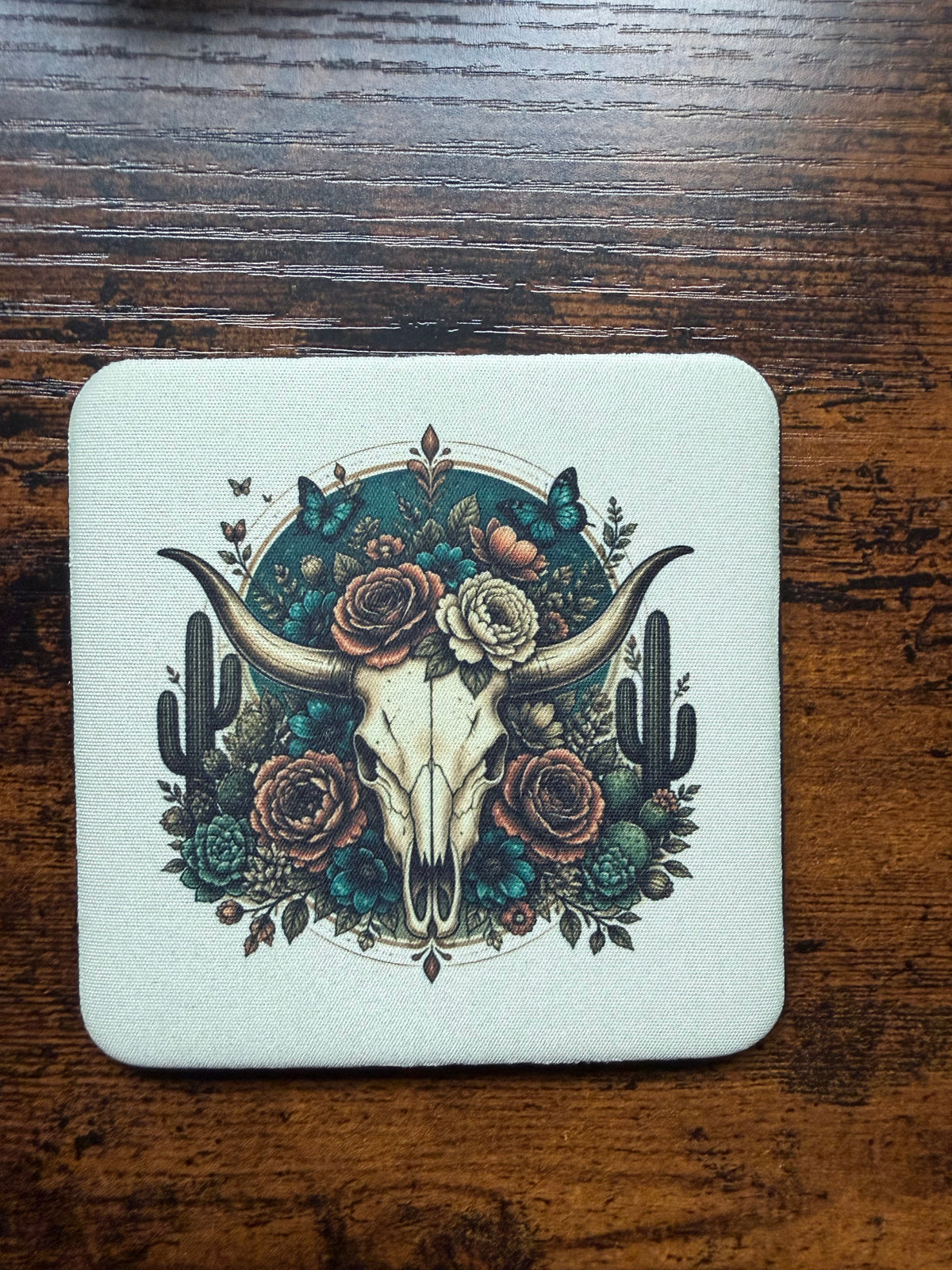 Bull Skull Floral Western Desk Coaster