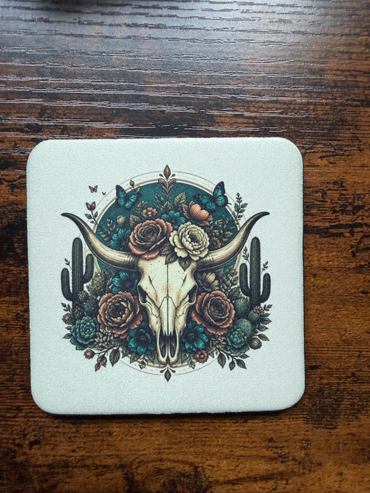 Bull Skull Floral Western Desk Coaster