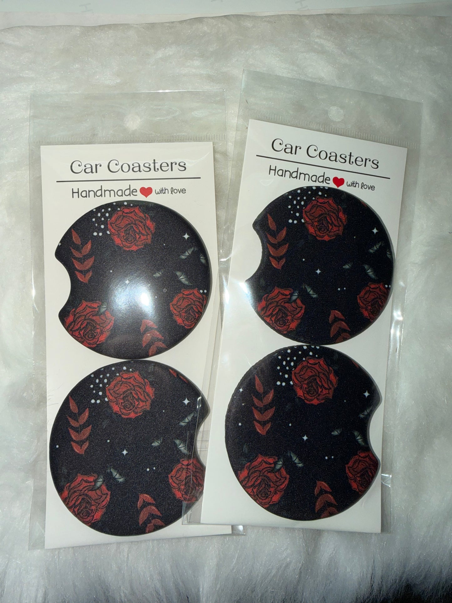 Red Roses Seamless Print Car Coaster Set
