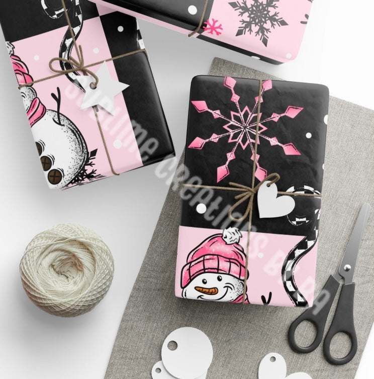 Festive Wrapping Paper- Pink Snowman