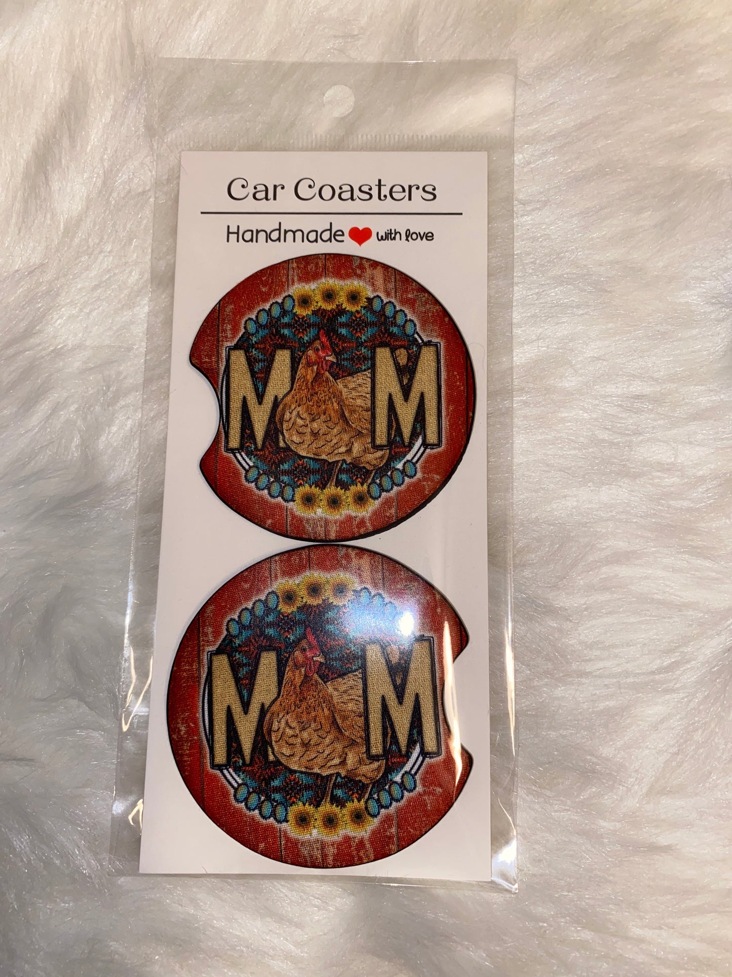 Chicken Mom Print Car Coaster Set