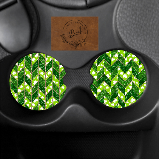 St Patty’s Chevron Pattern Print Car Coaster Sets