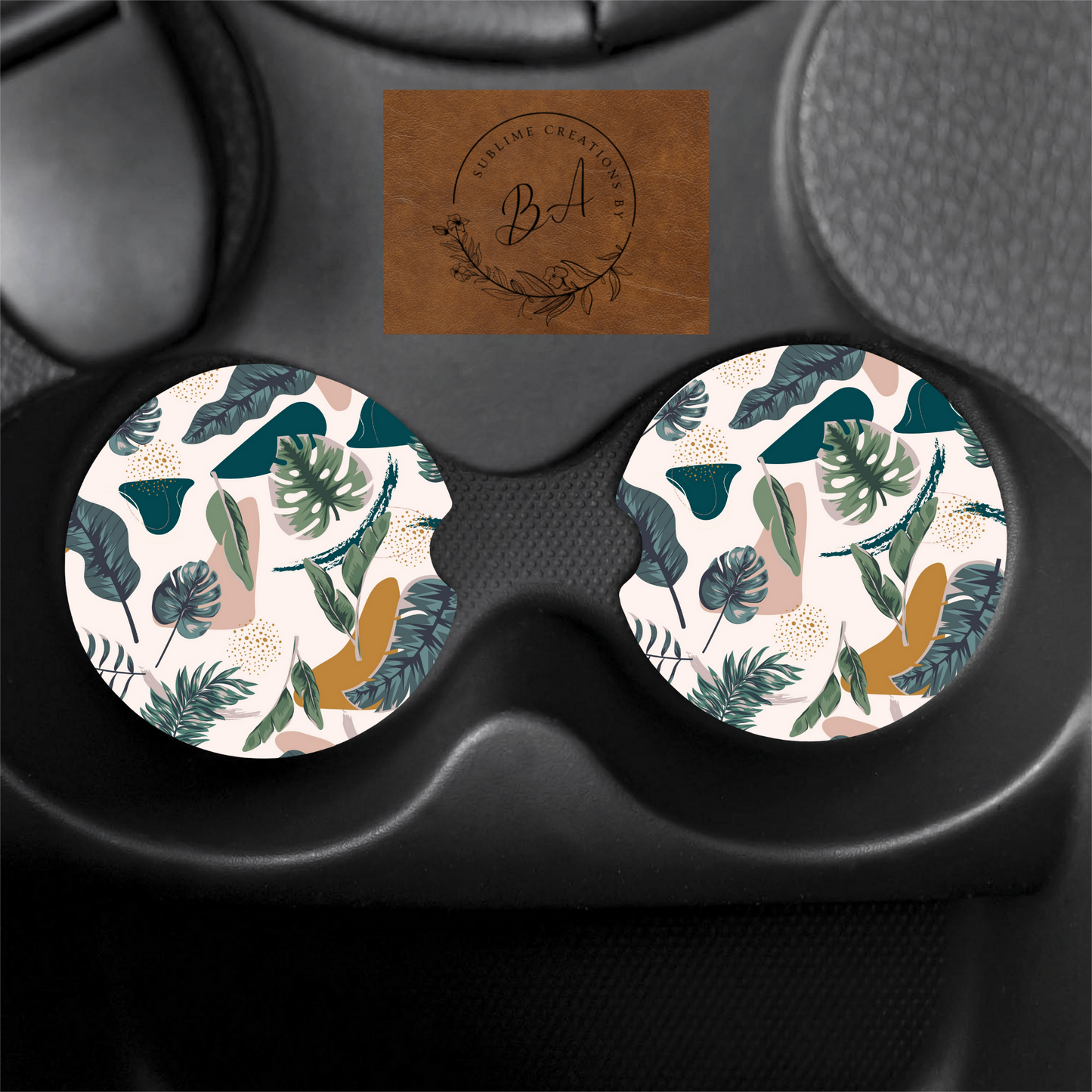 Monestra Print Car Coaster Set