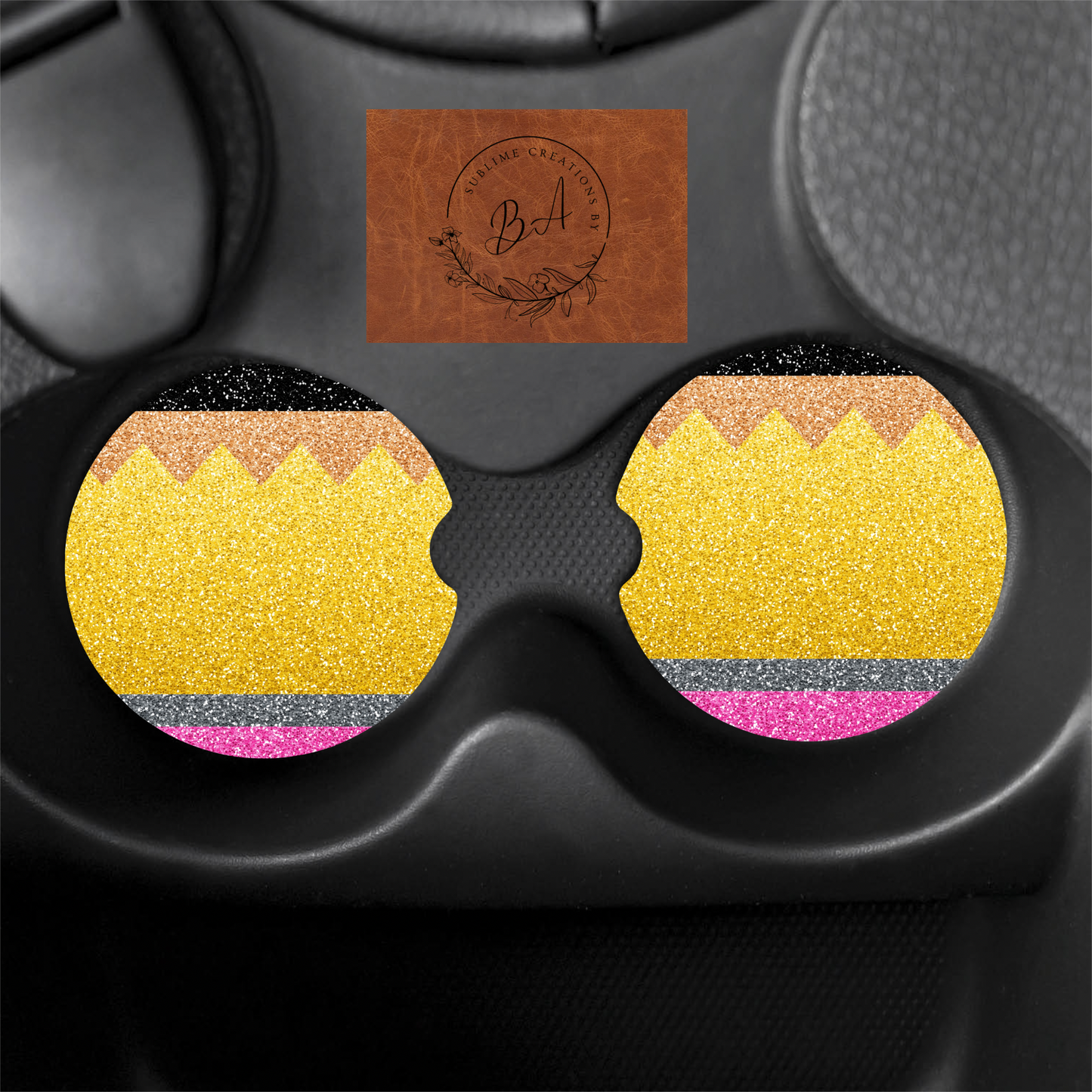 Glitter Pencil Teacher  Seamless Print Car Coaster Set