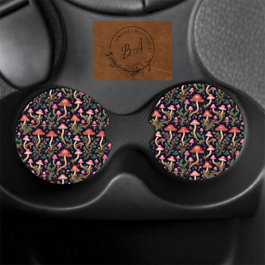 Mushroom Print Car Coaster Set