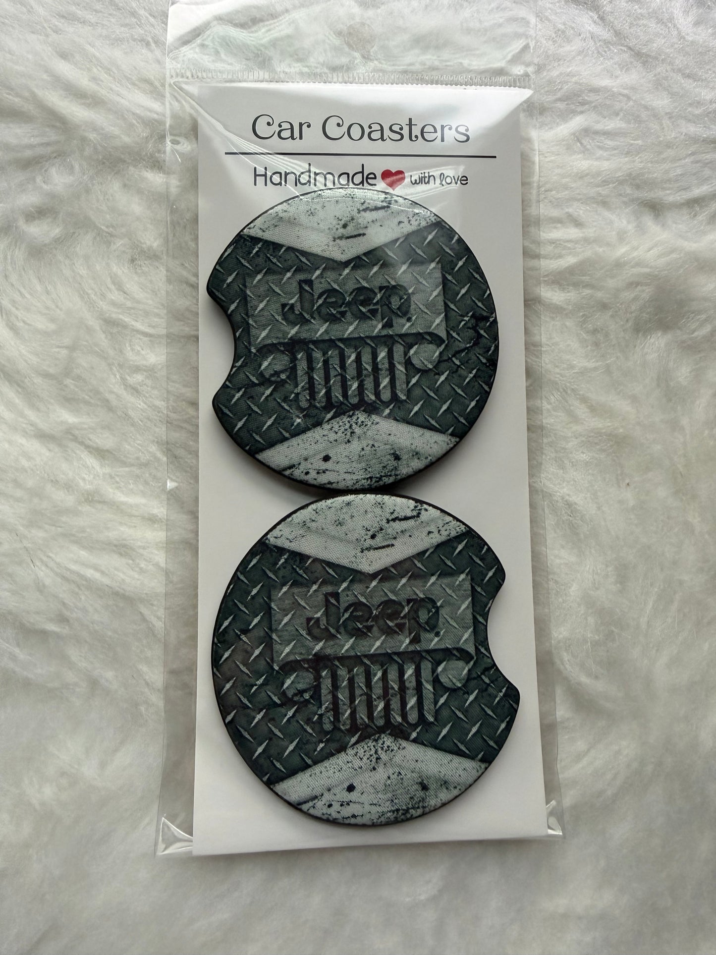 Steel Jeep Print Car Coaster Set