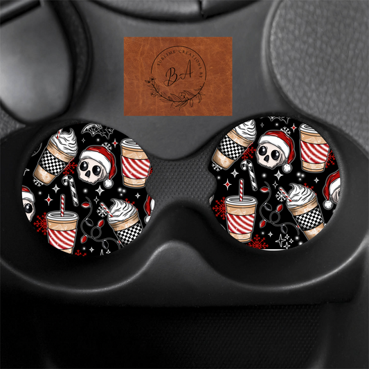 Spooky Christmas Coffee Print Car Coaster