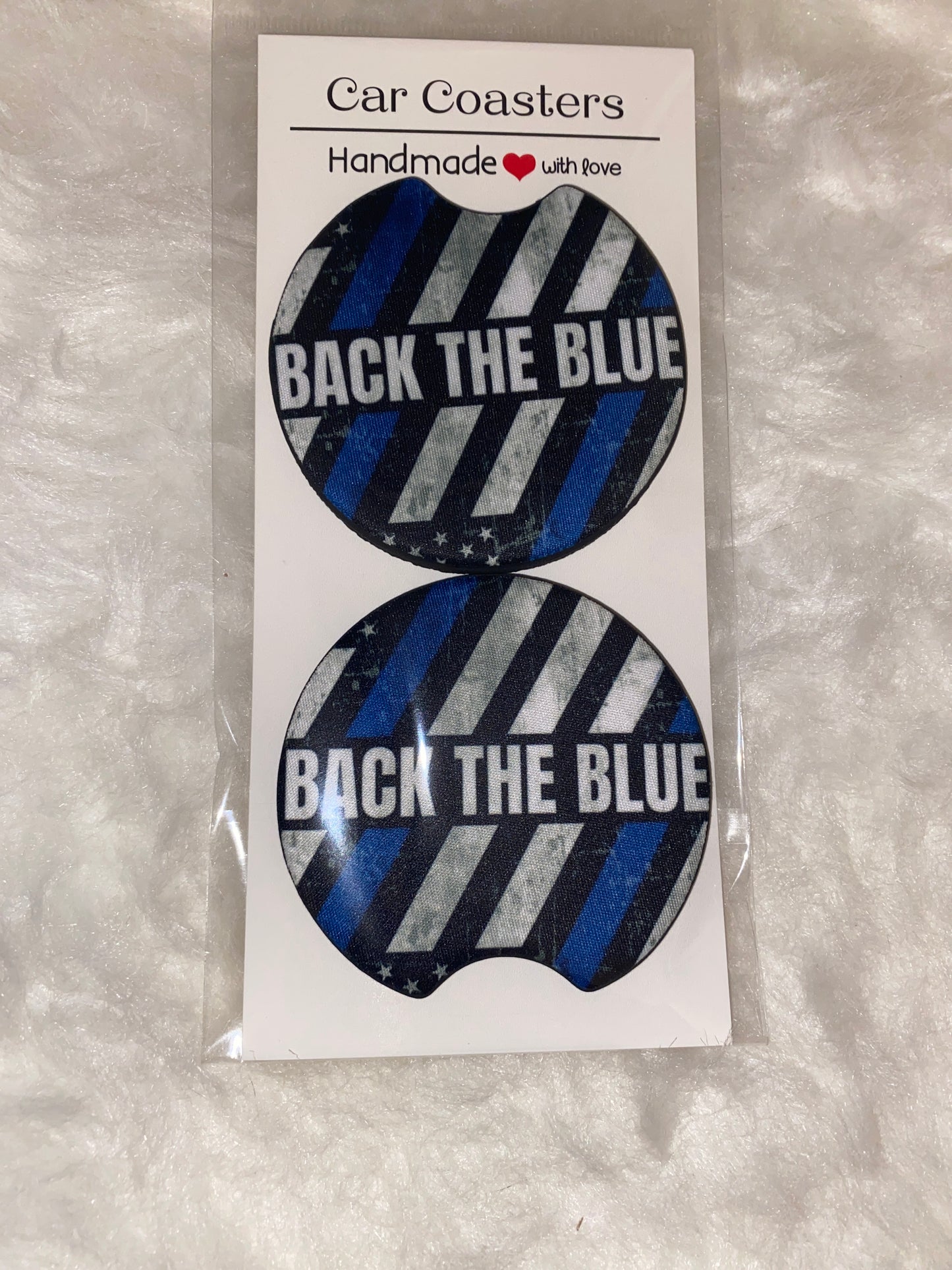 Back the Blue Print Car Coaster Set
