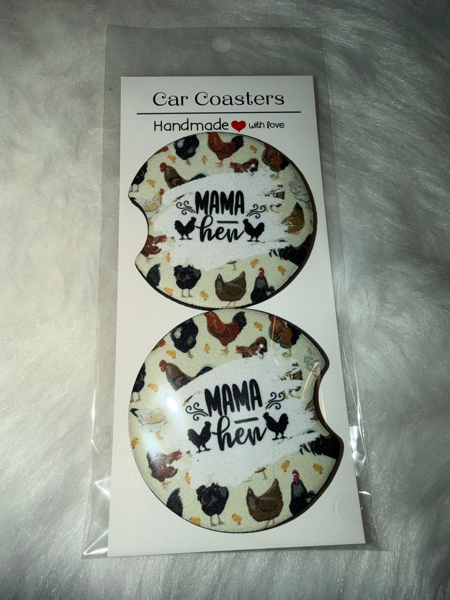 Mama Hen Print Car Coaster Set