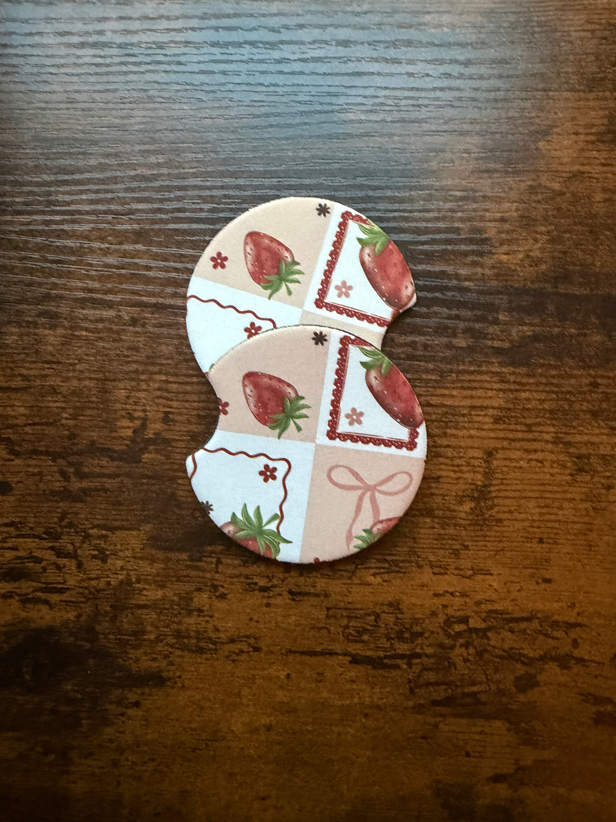Strawberries Seamless Print Car Coaster Set