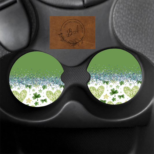 Glittered St Patty’s Print Car Coaster Set