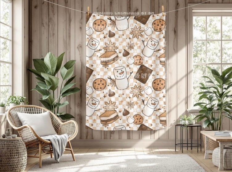 Snowman Smores Sherpa Blanket, Velveteen Plush Blanket