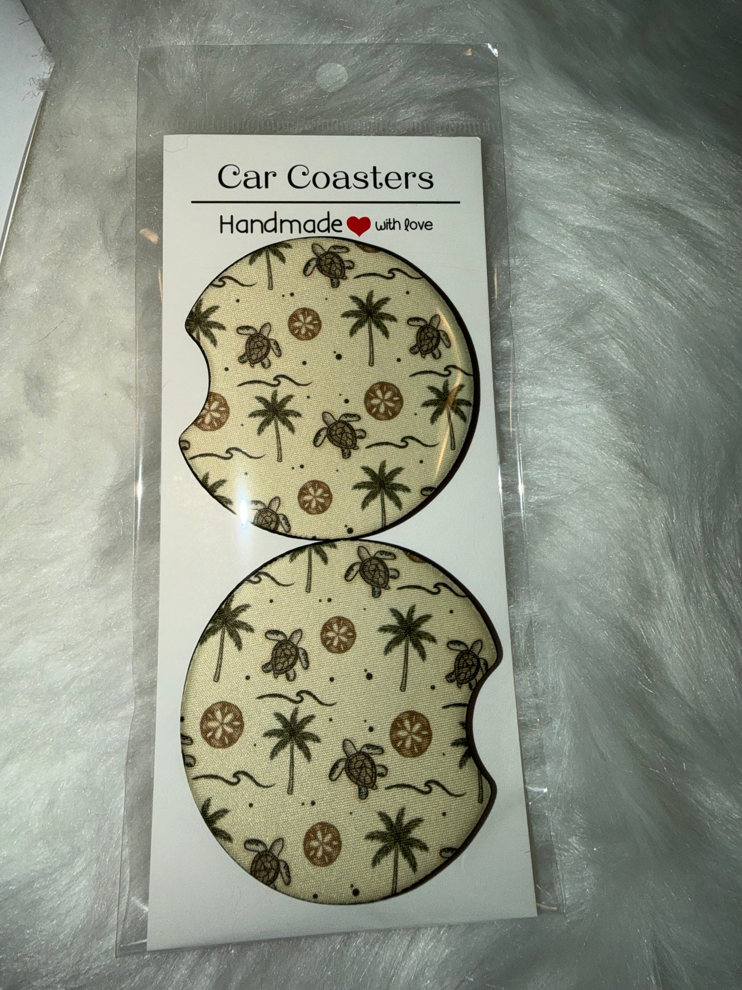 Turtle & Palm Trees Seamless Print Car Coaster Set