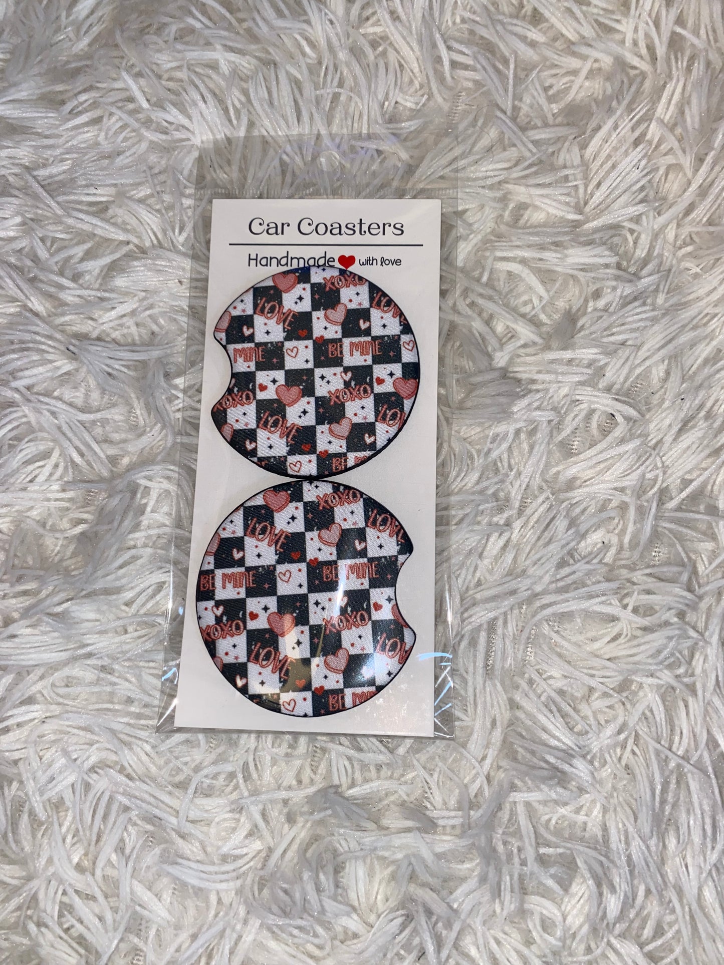 XOXO Checker Seamless Print Car Coaster Set